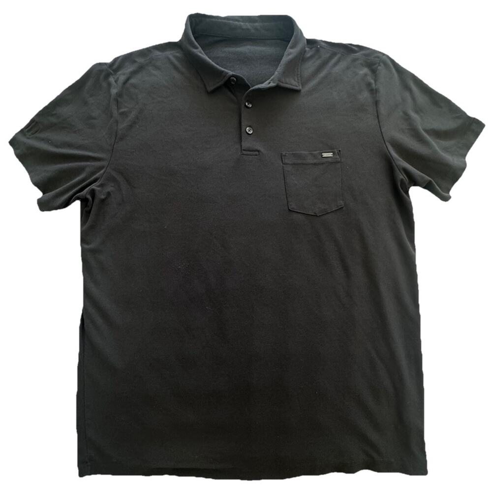 Rag & Bone RB Logo Shirt Mens L Black Henley Short Sleeve 100% Peru Minimalist